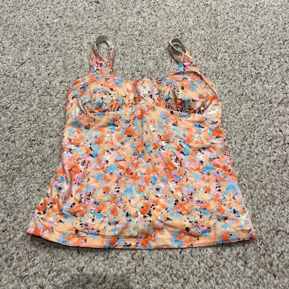 NWT Prana Mallorca Tankini Top Sz S Impression Floral Orange Blue Beach Summer